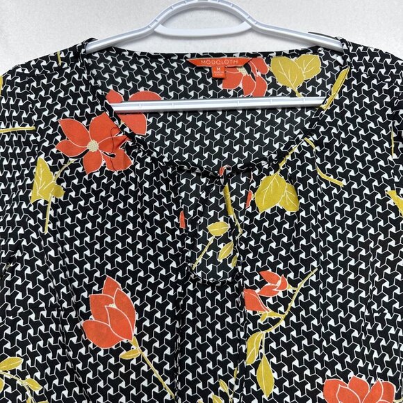 ModCloth Womens Floral Geometric Print Bell Sleeve Top Blouse Size M Retro Black - Picture 4 of 11